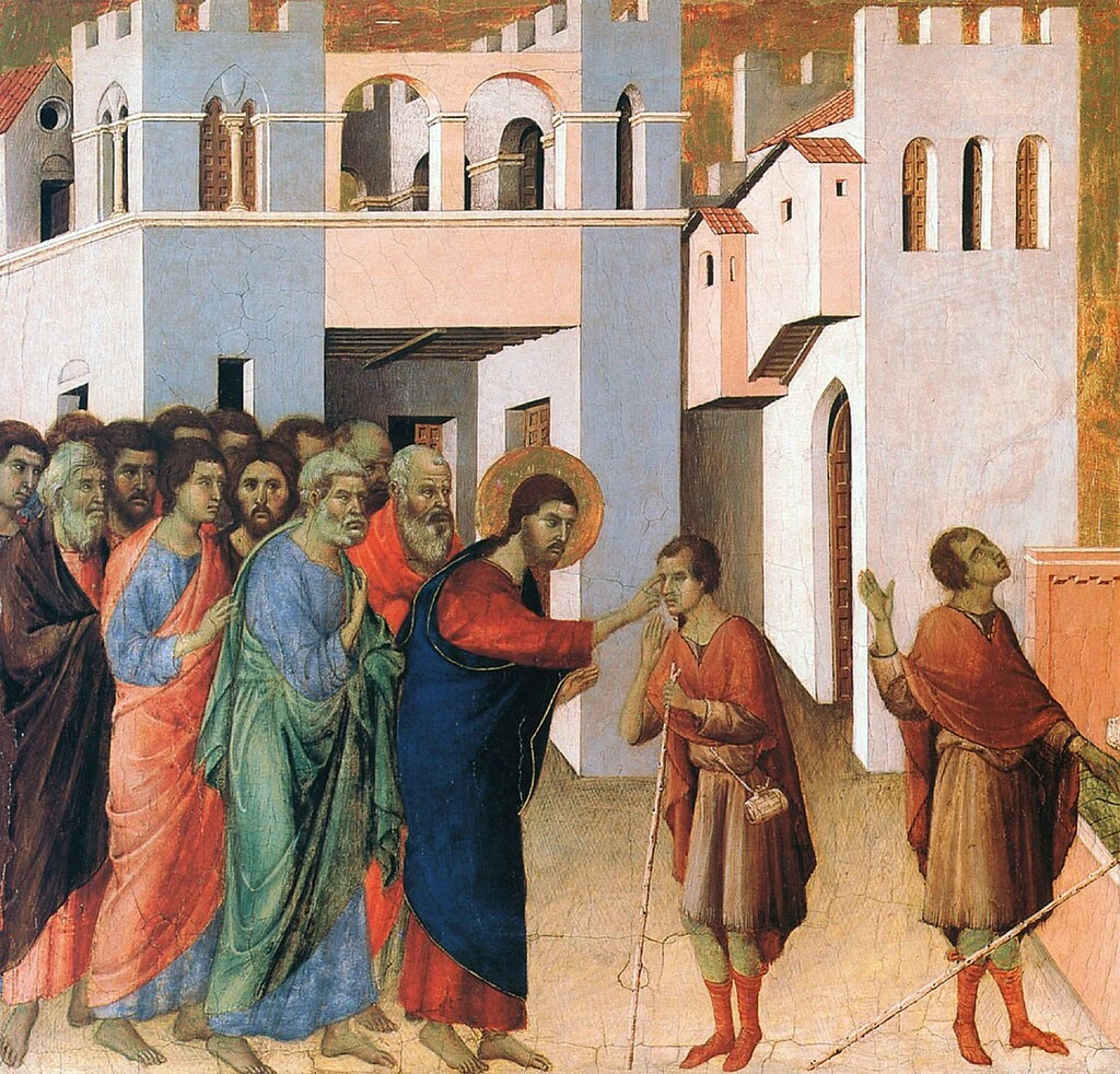 Duccio di Buoninsegna. Jesus Opens the Eyes of a Man Born Blind. Public domain. Wikimedia Commons.