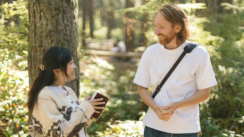 Students in a forest